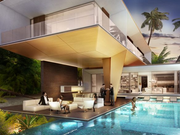 Germany villa pool area in the Heart of Europe, World Islands. Dubai