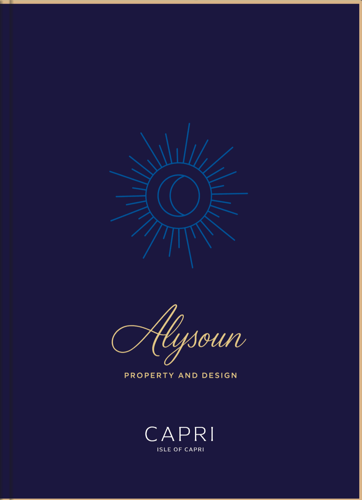 Capri Residences flipbook cover – Alysoun Property and Design branding with gold text on navy background.
