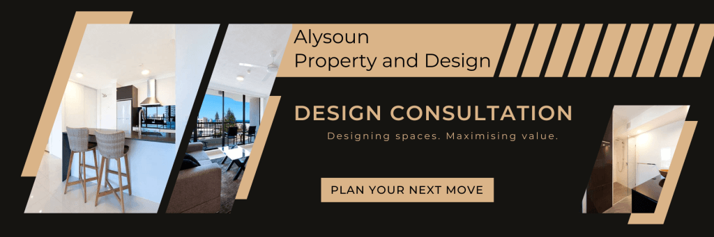 Alysoun Property and Design consultation banner featuring modern interiors and a call to action to plan your next move