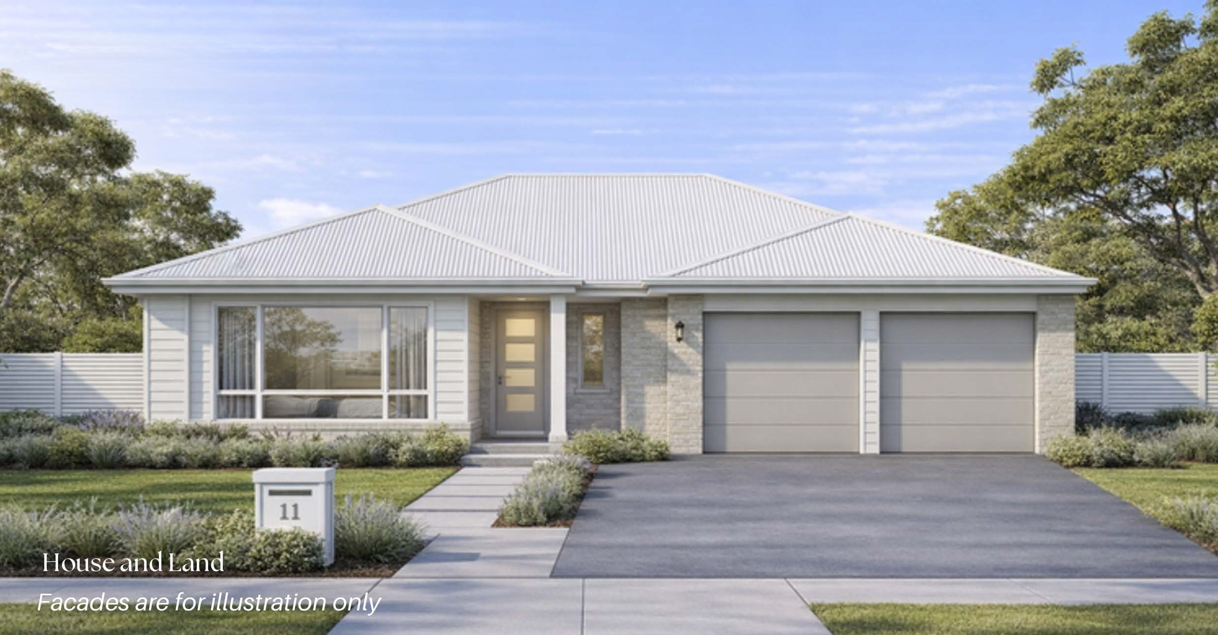 Dual Key House Facade Bahrs Scrub QLD Dual key house and land facade Bahrs Scrub Queensland modern single storey home with double garage and landscaped frontage